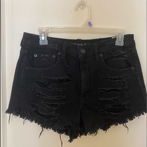 American Eagle Black High Waisted Ripped Shorts